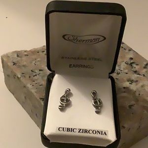 Cubic zirconia silver note earrings by H.J. Sherman co.